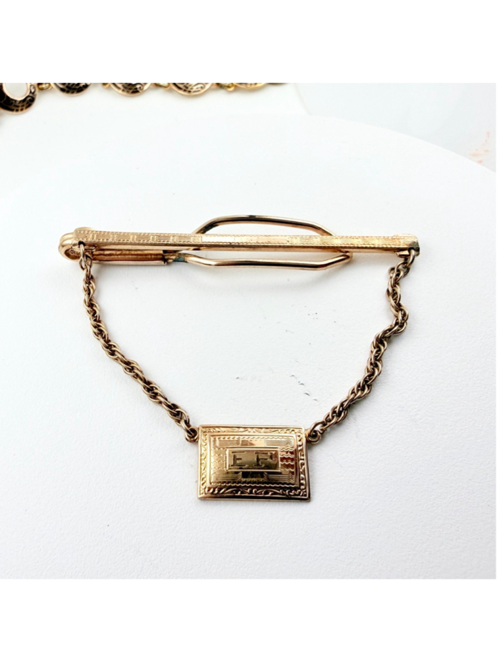 Vintage Hayward Gold Filled Tie Clip with Chain, Mid Century 1950s Mens Tie Bar - Picture 2 of 6